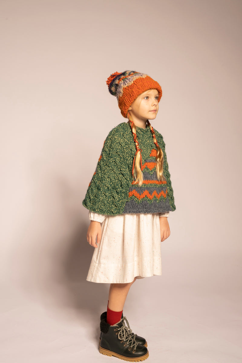 kids hand knit purple and orange wool winter beanie hat