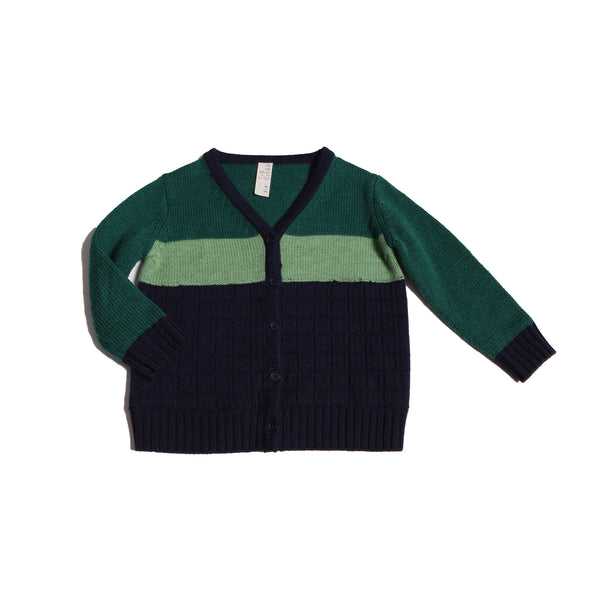 boys green and blue knit wool cardigan