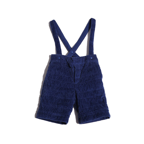 boys blue cotton corduroy padded shorts with suspenders