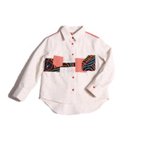 boys cotton white patchwork button down with red and print fabrics patchwork