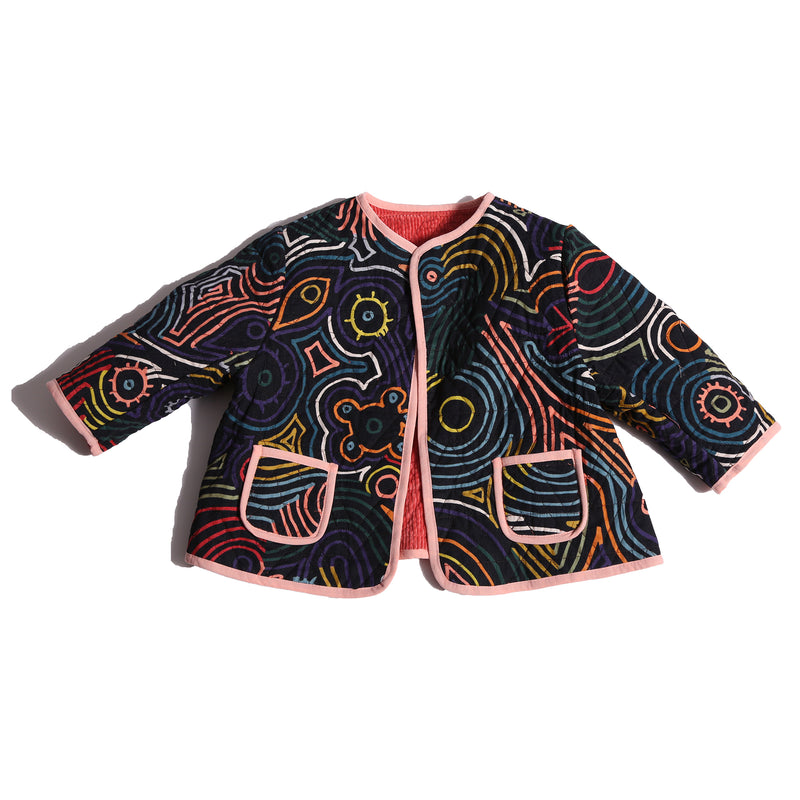 girls reversible corduroy cotton jacket in all over print