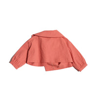 Cropped 3/4 sleeve jacket in red cotton fabric with snap buttons by TiA CiBANi