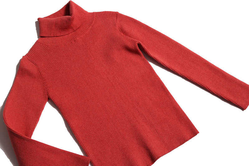kids cotton knit ribbed red turtleneck