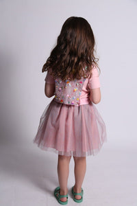 mesh, overlay, skirt, girls, long, lengthened, pink, rainbow, tulle, tutu, model photo