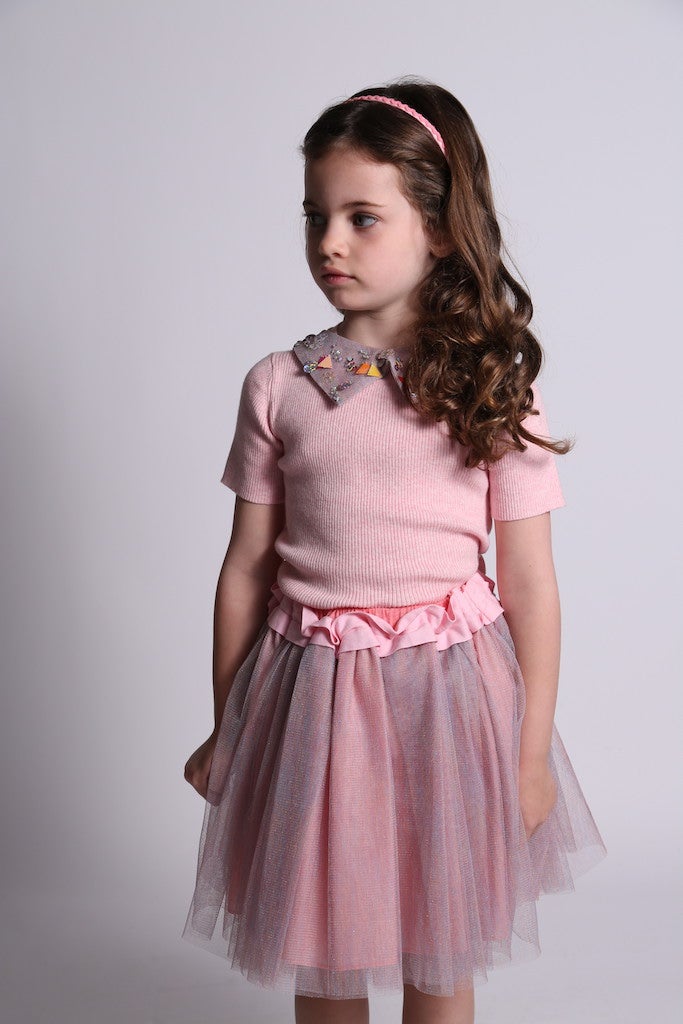mesh, overlay, skirt, girls, long, lengthened, pink, rainbow, tulle, tutu, model photo