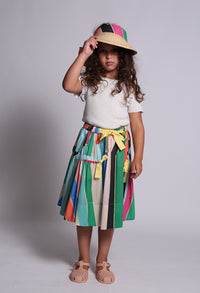 skirt, ribbon, tie, bustled, stripe, girls, knee length, rainbow, yellow, model photo