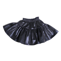 girls skirt with smocked waistband in navy blue shiny polyester fabric