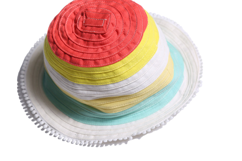 bucket, hat, yellow, blue, white, red, sun, multicolor, unisex