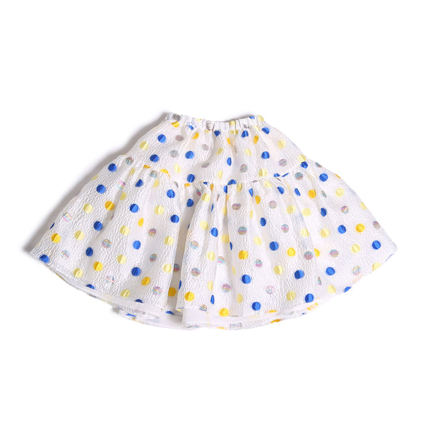 girls, skirt, polka dot, blue, yellow, white, full skirt, long skirt, front
