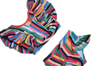 tankini, flounce, ruffle, bathing suit, two piece, stripe, pattern, print, rainbow, girls, detail