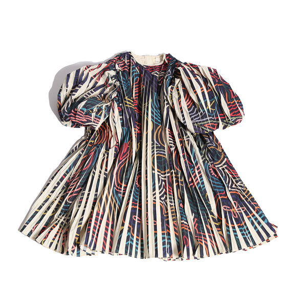 girls pleated taffeta dress with all over print