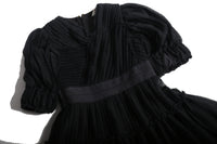 girls black pleated tulle gown dress with sleeves