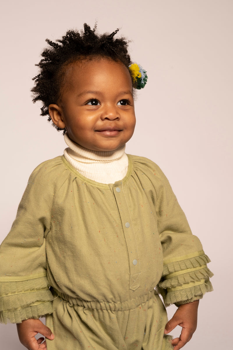 baby cotton green long sleeve romper with tulle