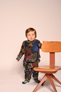 baby boy wearing padded sweatshirt in fine cotton corduroy with all over print by TiA CiBANi
