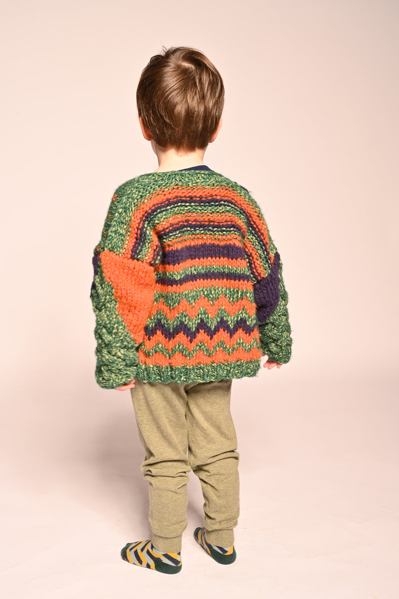 boys hand knitted green wool sweater cardigan
