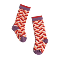 kids orange red and purple herringbone knee socks