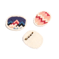 set of 3 brooches with pink and blue beading