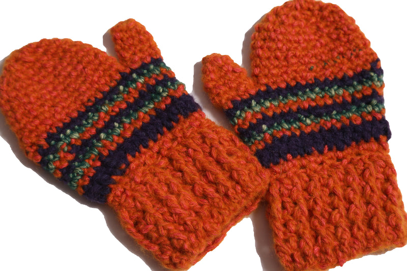 kids orange knitted mittens