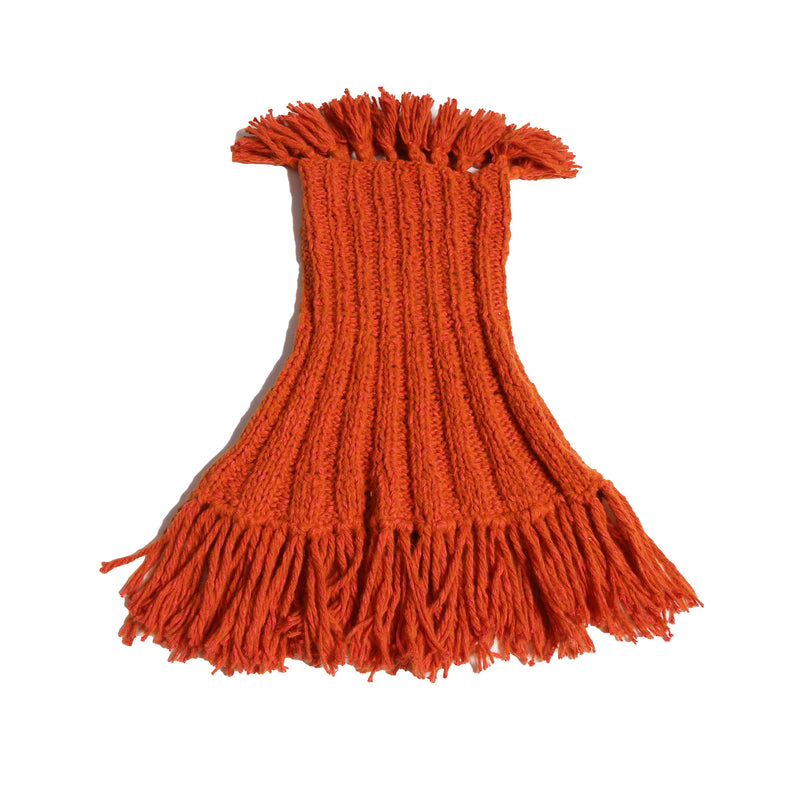 orange hand knit wool slip over shrug with tassels
