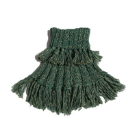 green hand knit wool slip over shrug with tassels