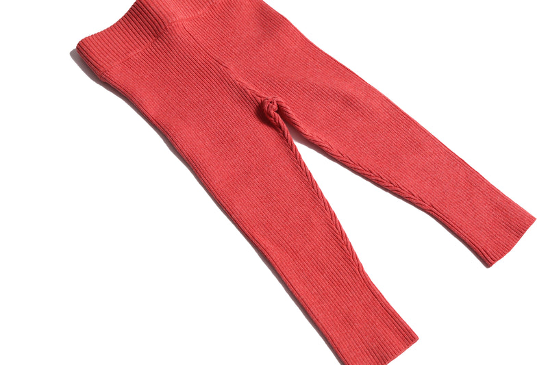 baby red knit cotton ribbed leggings