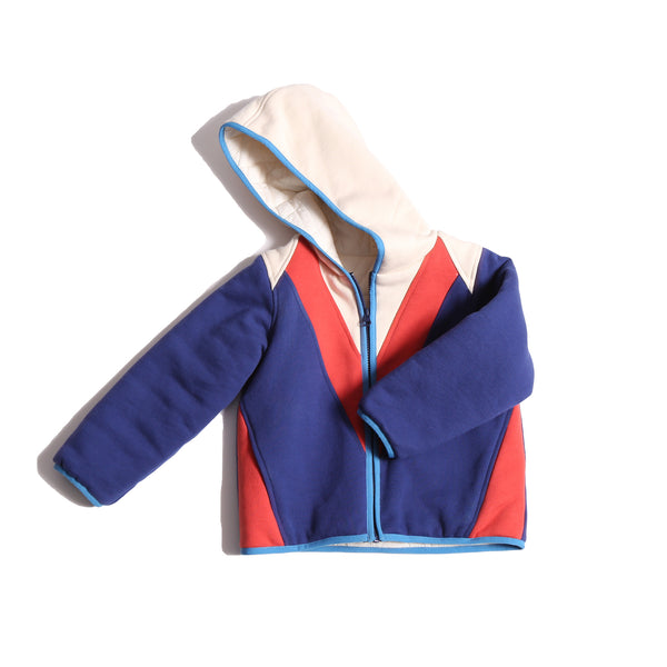 boys patchwork red white and blue cotton fleece zip up hoodie by TiA CiBANi