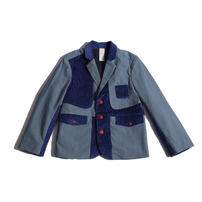 boys blue cotton patchwork blazer jacket