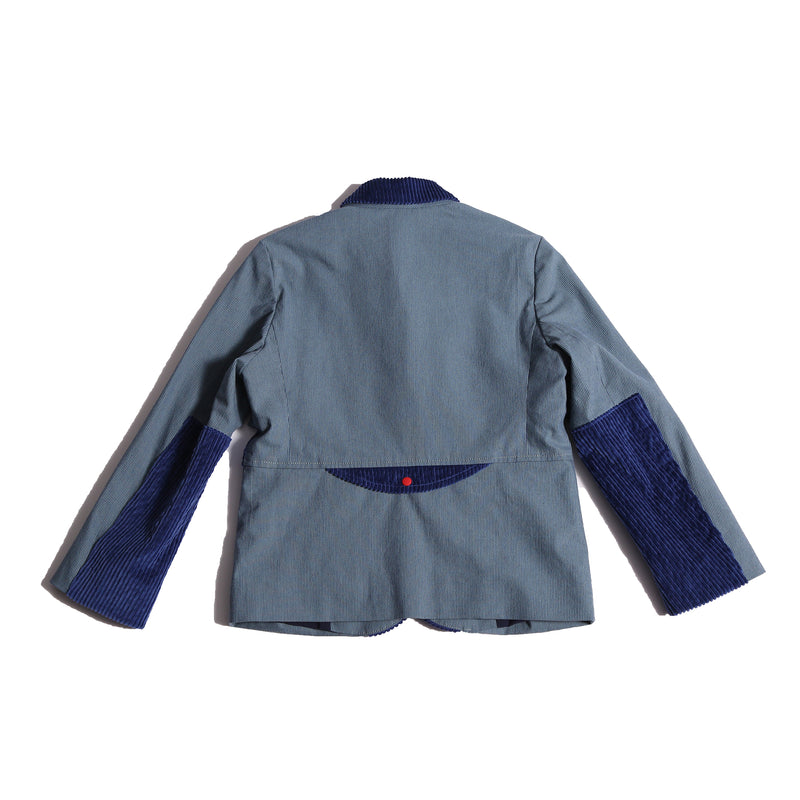 boys blue cotton patchwork blazer jacket