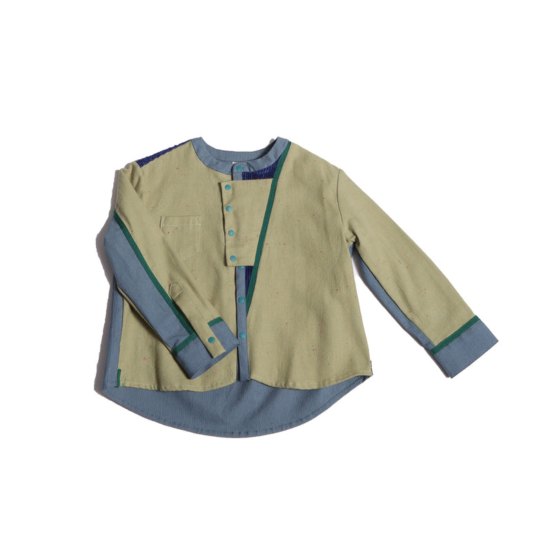 boys green and blue cotton button up shirt