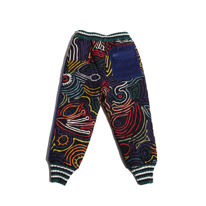 boys padded cotton corduroy jogger track pants with all over print