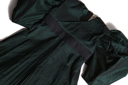 girls dark green pleated taffeta dress