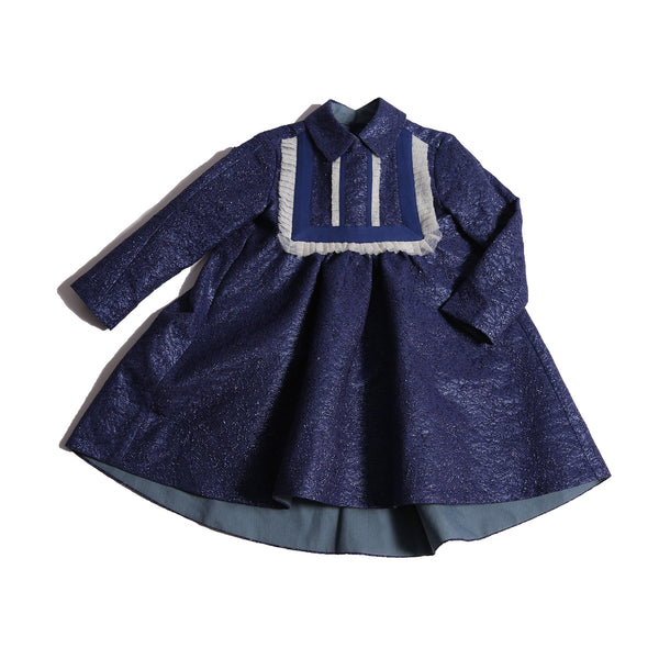 girls blue sparkly collared dress with long sleeves