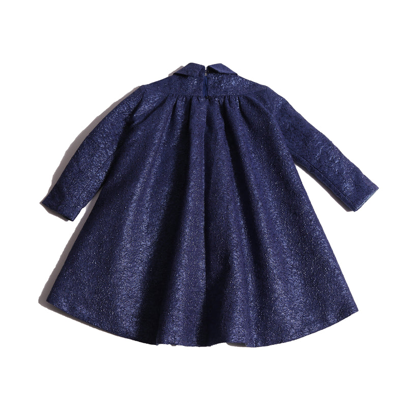 girls blue sparkly collared dress with long sleeves