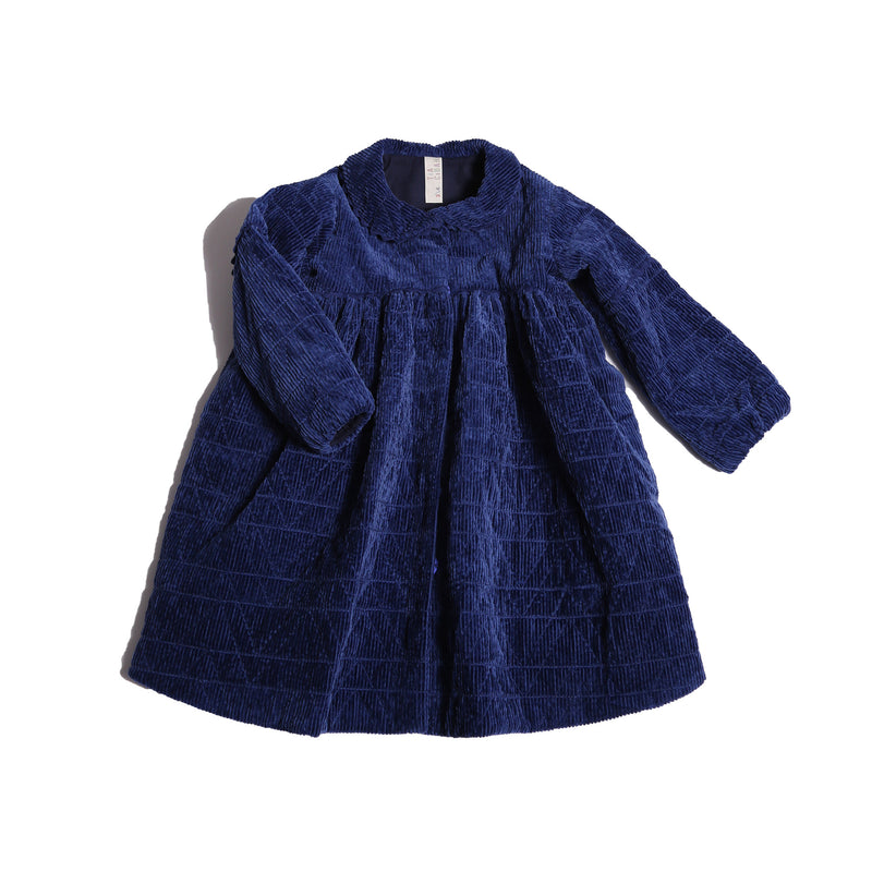 girls blue cotton corduroy tufted coat dress