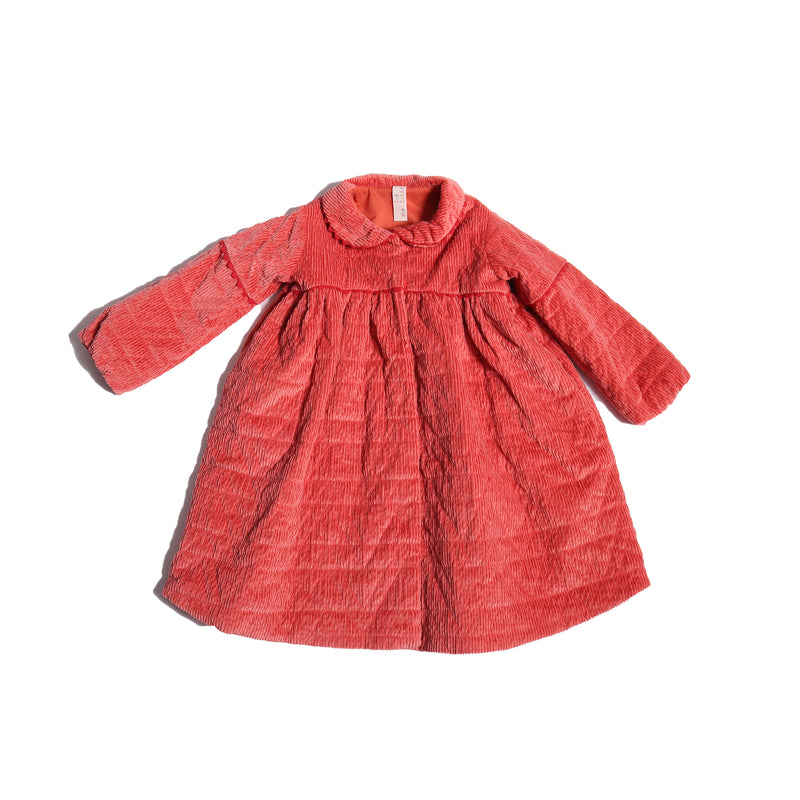 girls red cotton corduroy tufted coat dress