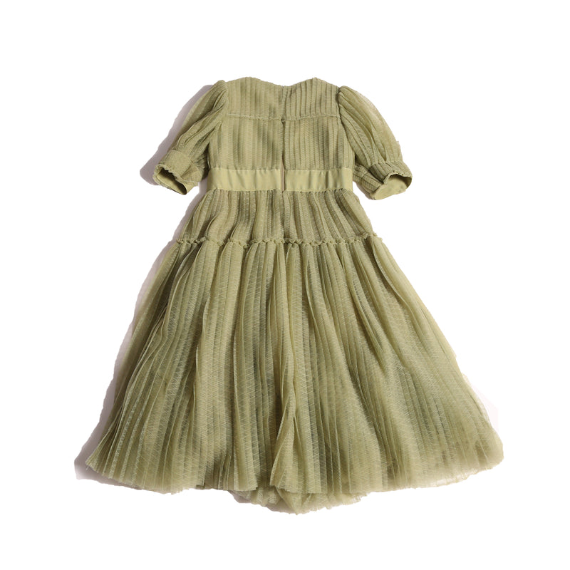 girls green tulle dress with sleeves
