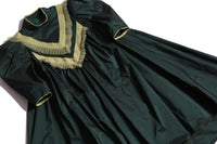 girls dark green taffeta gown length dress with sleeves