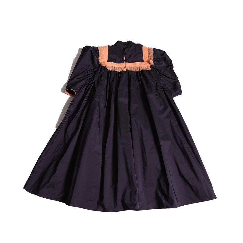 girls dark purple taffeta gown length dress with sleeves