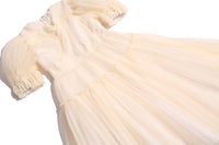 girls white pleated tulle gown dress with sleeves