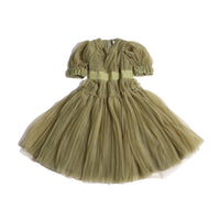 girls green pleated tulle gown dress with sleeves