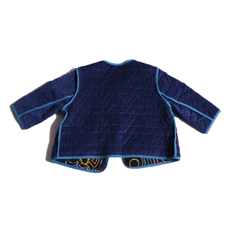 girls reversible corduroy cotton jacket in blue and multicolor print