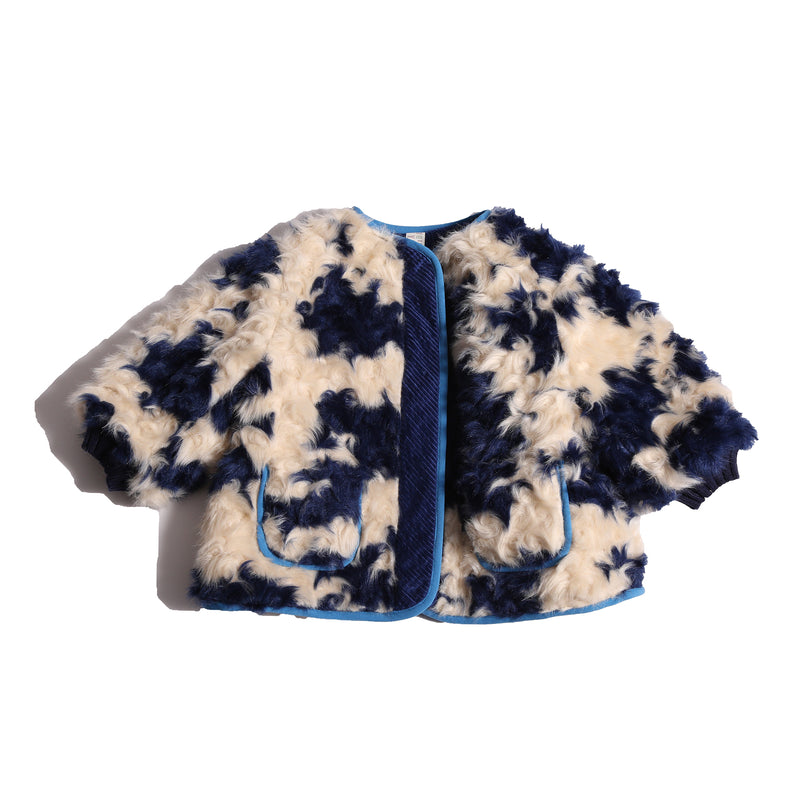 girls blue and white faux fur padded fall coat