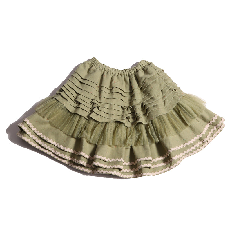 girls green cotton layered with tulle skirt
