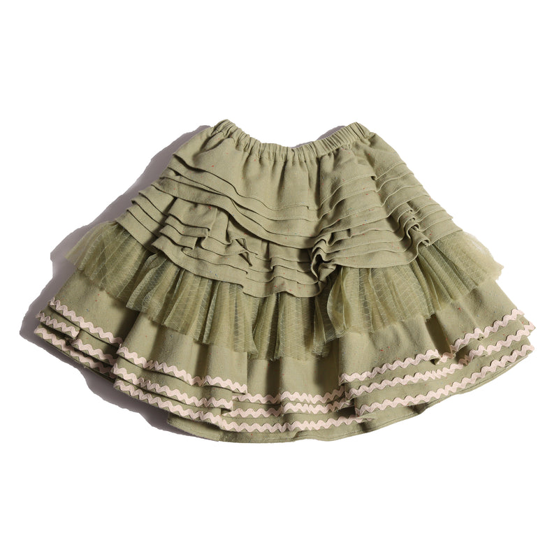 girls green cotton layered with tulle skirt