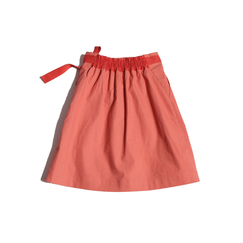 girls red cotton skirt with ribbon tie