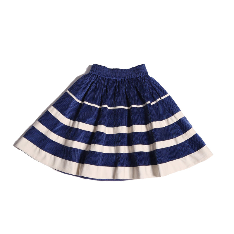 girls blue cotton corduroy skirt with white stripes