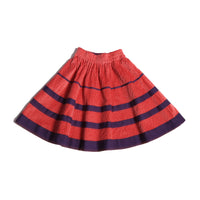 girls red cotton corduroy skirt with purple stripes