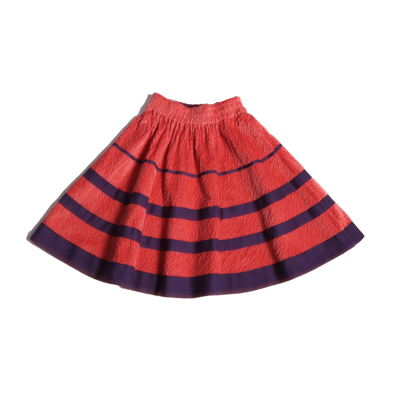 girls red cotton corduroy skirt with purple stripes