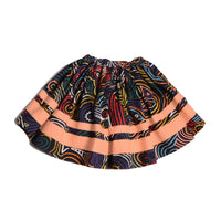 girls cotton skirt with all over print on fine corduroy with pink stripes