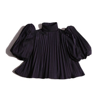 girls dark purple taffeta pleated blouse